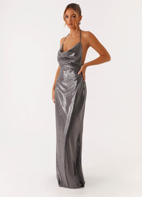 peppermayo Peppermayo Exclusive - Sleek Love Sequin Maxi Dress - Silver Sequin
