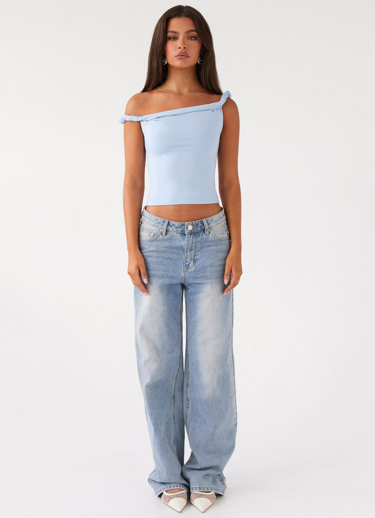 Peppermayo Peppermayo Exclusive - Solace Soul Twist Shoulder Top - Baby Blue