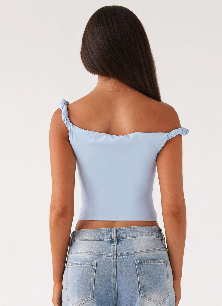 Peppermayo Peppermayo Exclusive - Solace Soul Twist Shoulder Top - Baby Blue