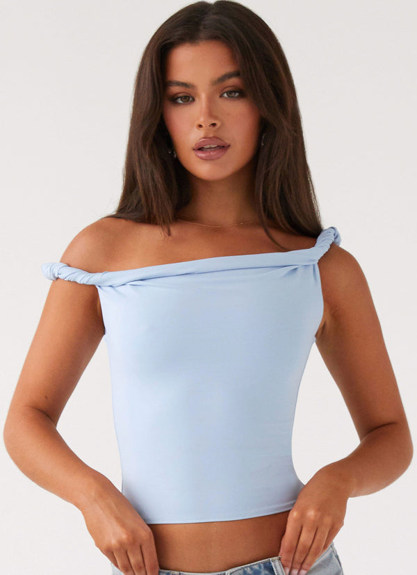 peppermayo Peppermayo Exclusive - Solace Soul Twist Shoulder Top - Baby Blue