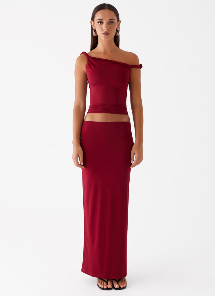 Peppermayo Peppermayo Exclusive - Solace Soul Twist Shoulder Top - Maroon