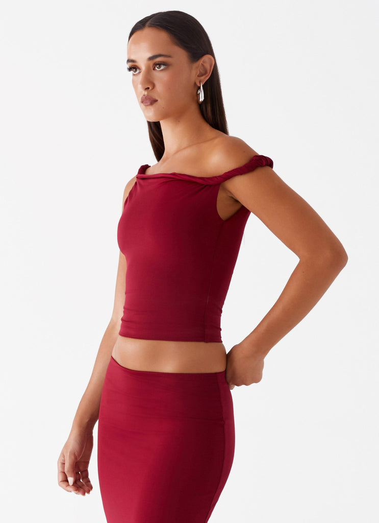 Peppermayo Peppermayo Exclusive - Solace Soul Twist Shoulder Top - Maroon
