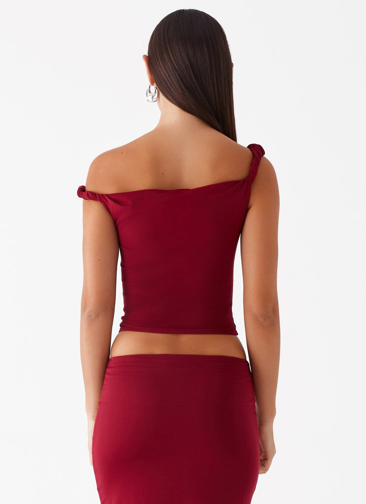 Peppermayo Peppermayo Exclusive - Solace Soul Twist Shoulder Top - Maroon
