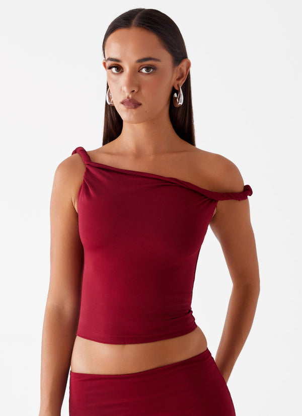 peppermayo Peppermayo Exclusive - Solace Soul Twist Shoulder Top - Maroon