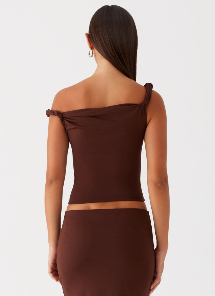 Peppermayo Peppermayo Exclusive - Solace Soul Twist Shoulder Top - Chocolate