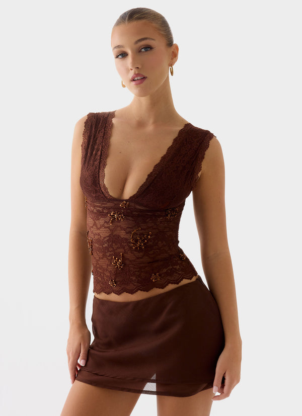 peppermayo Peppermayo Exclusive - Sommers Lace Top - Chocolate