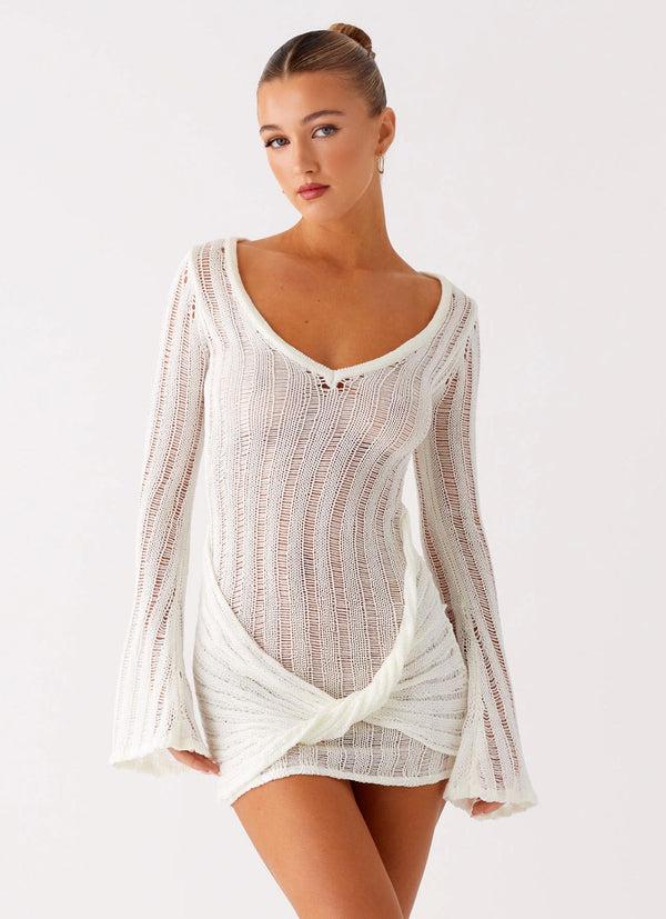 peppermayo Peppermayo Exclusive - Sorelle Long Sleeve Twist Mini Dress - Ivory
