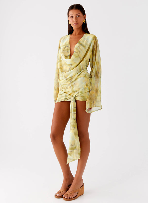 peppermayo Peppermayo Exclusive - Sorrel Long Sleeve Mini Dress - Yellow Tie Dye