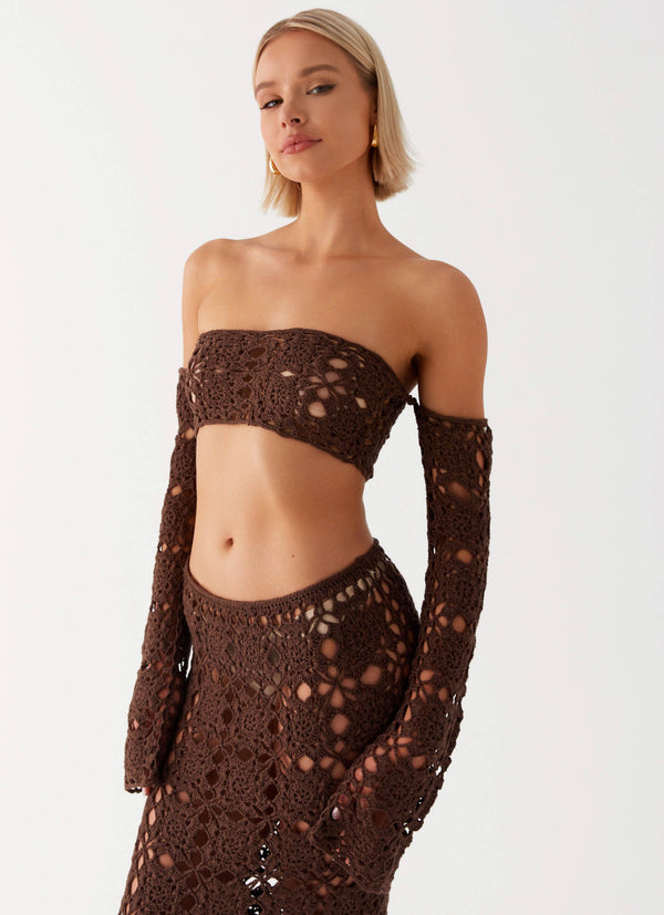 peppermayo Peppermayo Exclusive - Sorrentino Crochet Long Sleeve Top - Chocolate