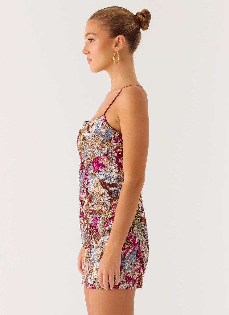 Peppermayo Peppermayo Exclusive - Soul Sound Sequin Mini Dress - Fuchsia Floral Beaded