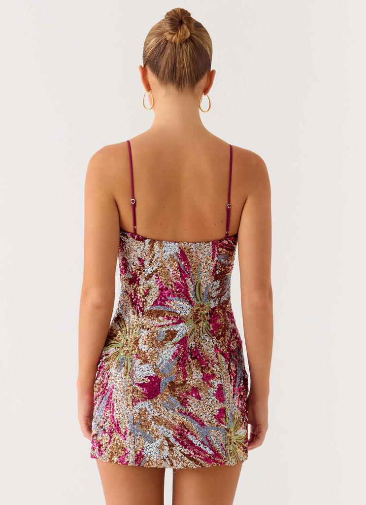 Peppermayo Peppermayo Exclusive - Soul Sound Sequin Mini Dress - Fuchsia Floral Beaded
