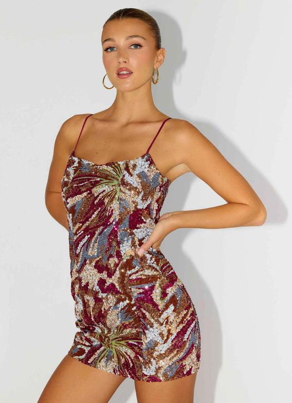 peppermayo Peppermayo Exclusive - Soul Sound Sequin Mini Dress - Fuchsia Floral Beaded