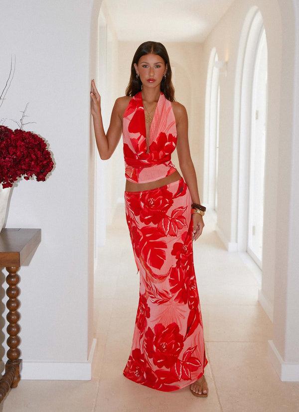 peppermayo Peppermayo Exclusive - Soulful Low Rise Maxi Skirt - Sicily Sunsets Print
