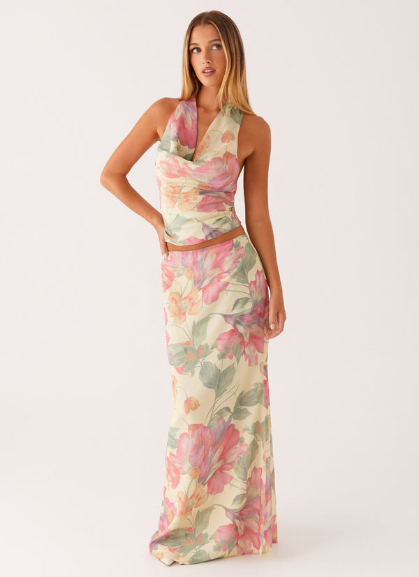 peppermayo Peppermayo Exclusive - Soulful Low Rise Maxi Skirt - Yellow Peony