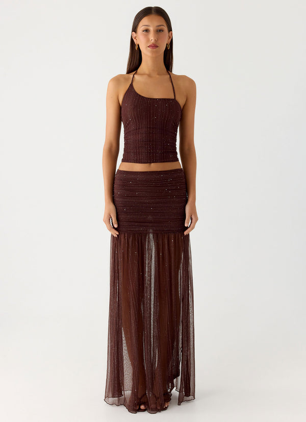 peppermayo Peppermayo Exclusive - Sparkling Night Maxi Skirt - Chocolate