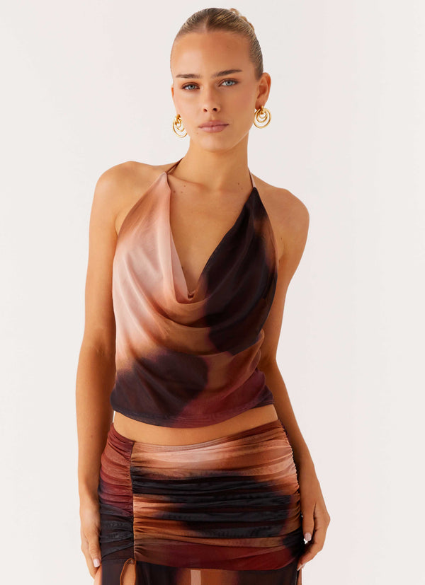 peppermayo Peppermayo Exclusive - Stargazer Mesh Cowl Top - Black Gradient