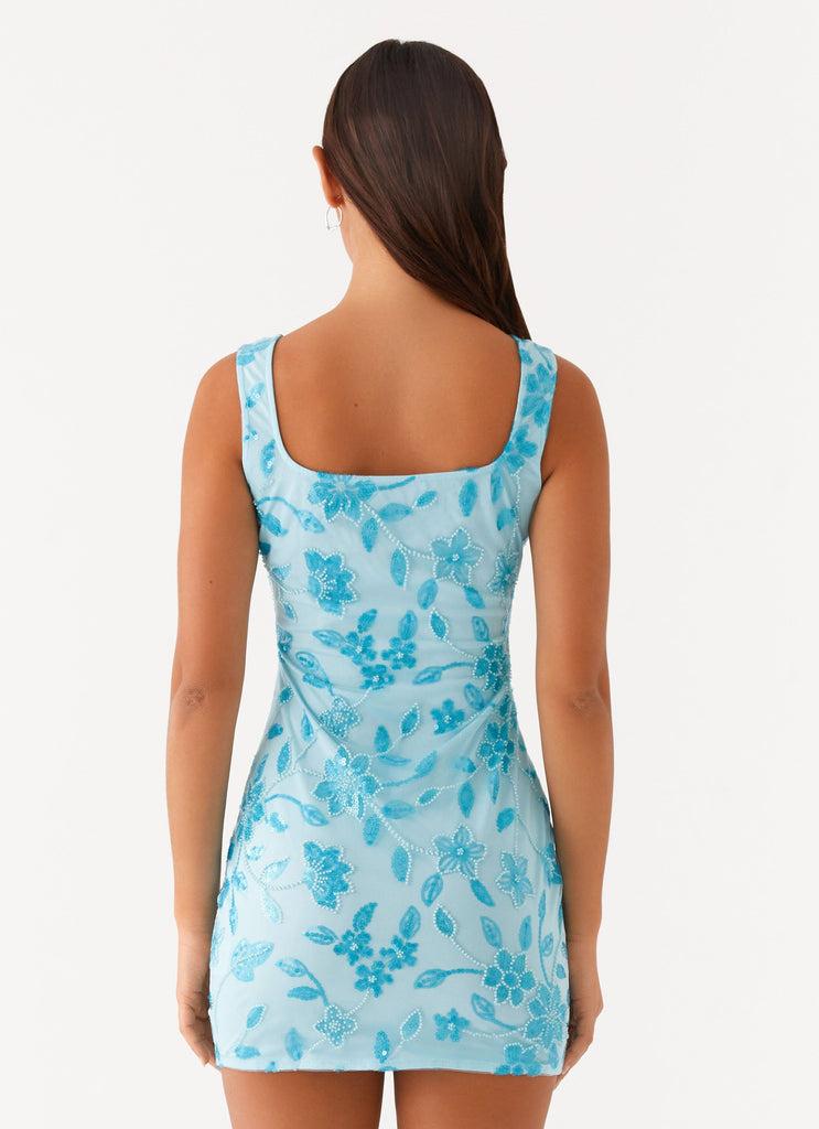 Peppermayo Peppermayo Exclusive - Starlina Square Neck Beaded Mini Dress - Blue