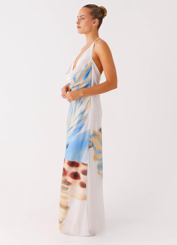 Peppermayo Peppermayo Exclusive - Stars Align Cowl Maxi Dress - White Sea Bloom