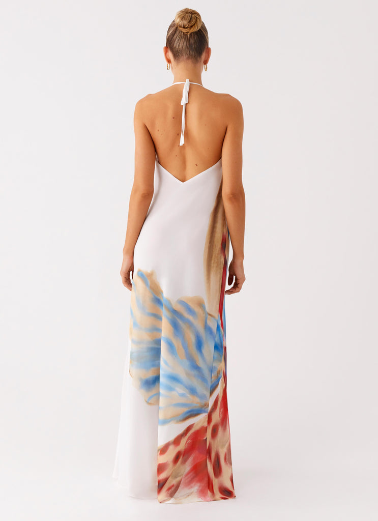 Peppermayo Peppermayo Exclusive - Stars Align Cowl Maxi Dress - White Sea Bloom