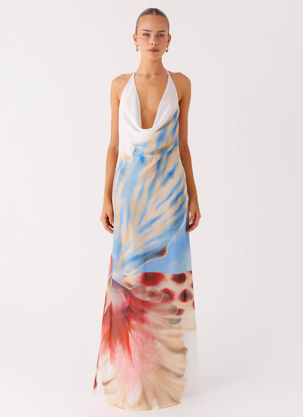 peppermayo Peppermayo Exclusive - Stars Align Cowl Maxi Dress - White Sea Bloom