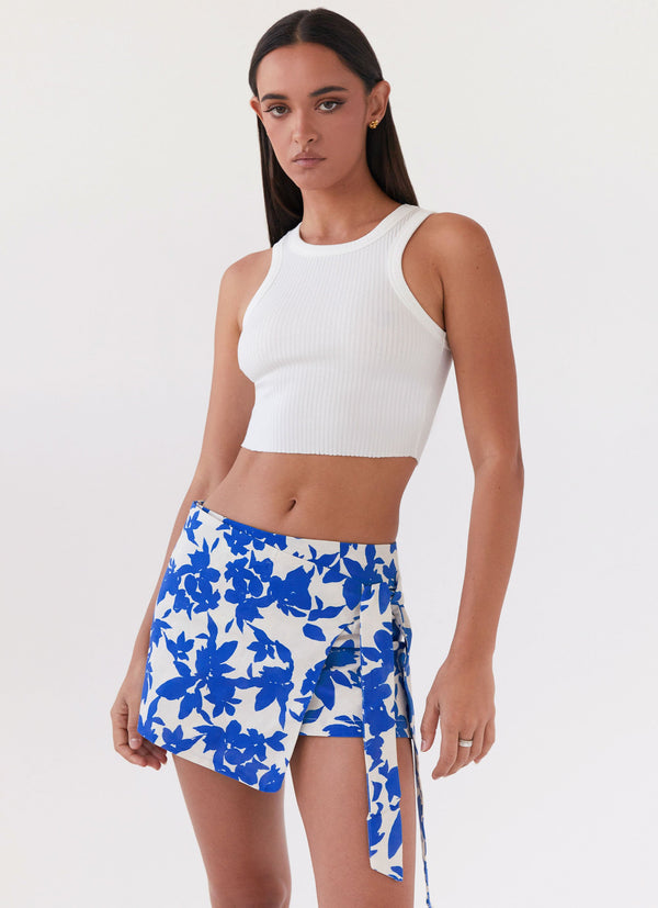 peppermayo Peppermayo Exclusive - Steal Away Linen Wrap Skirt - Blue Floral