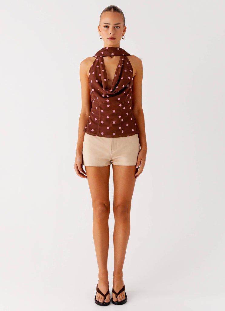 Peppermayo Peppermayo Exclusive - Stealing Love Scarf Top - Chocolate Strawberry Dot