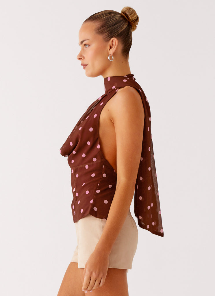 Peppermayo Peppermayo Exclusive - Stealing Love Scarf Top - Chocolate Strawberry Dot
