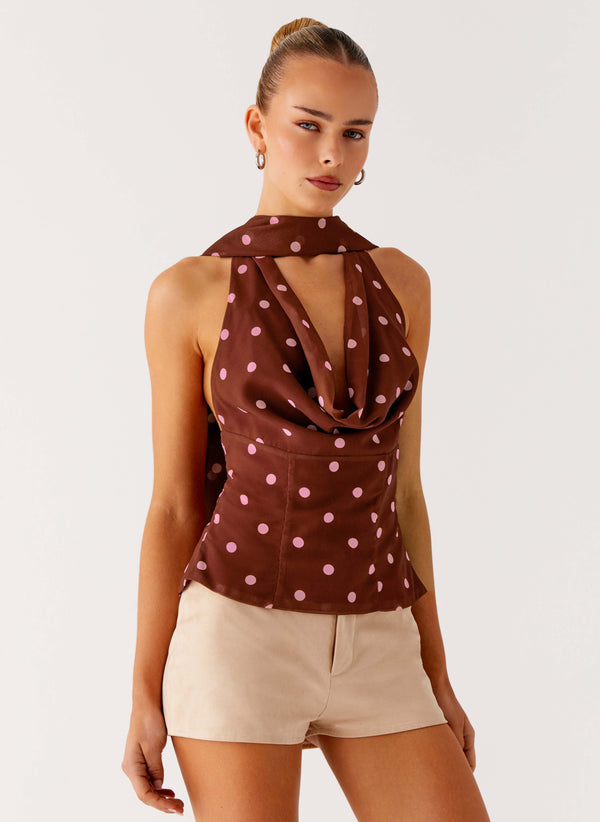 peppermayo Peppermayo Exclusive - Stealing Love Scarf Top - Chocolate Strawberry Dot