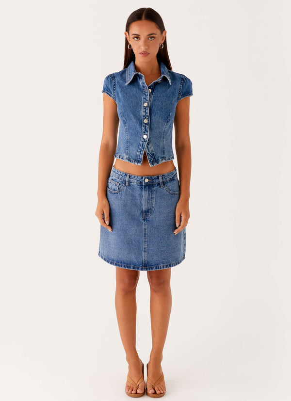 peppermayo Peppermayo Exclusive - Stella Low Rise Mini Skirt - Blue