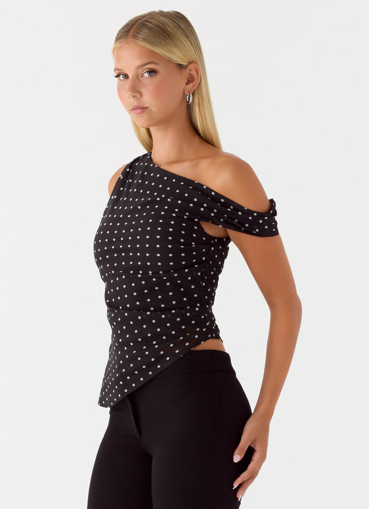 Peppermayo Peppermayo Exclusive - Stereotype One Shoulder Top - Black Polkadot