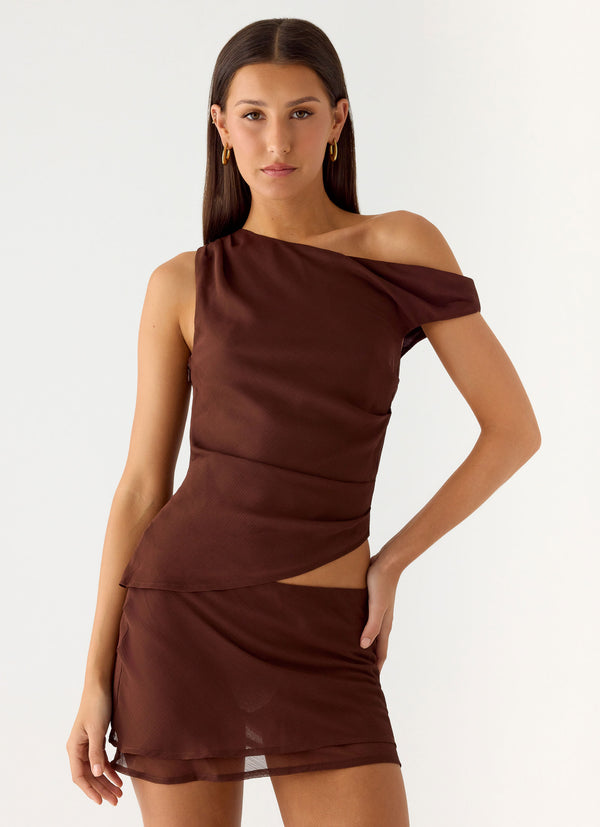 peppermayo Peppermayo Exclusive - Stereotype One Shoulder Top - Chocolate