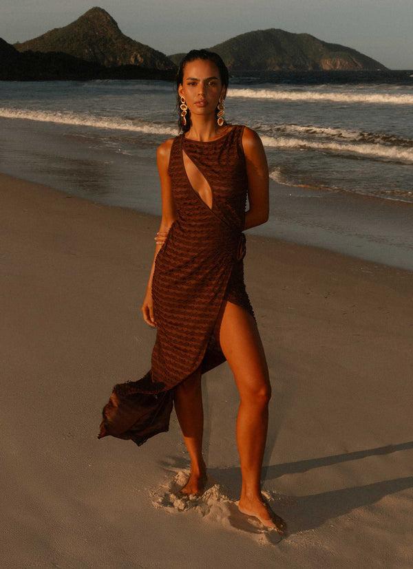 peppermayo Peppermayo Exclusive - Sterling Wrap Maxi Dress - Chocolate