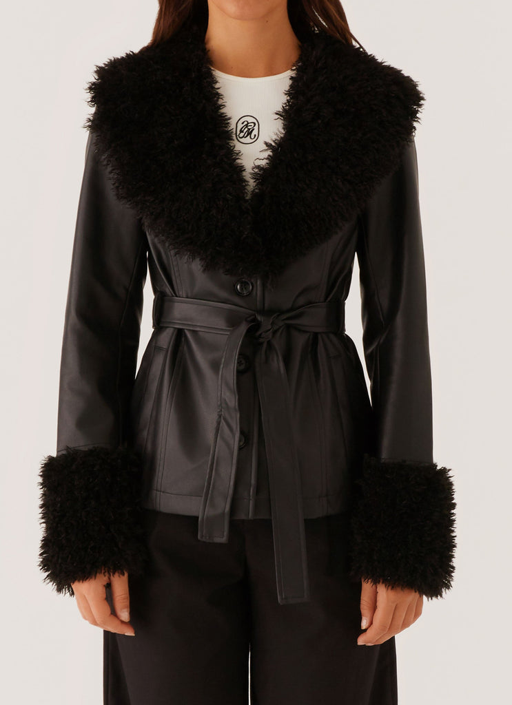 Peppermayo Peppermayo Exclusive - Street Lights Fur Trim Jacket - Black