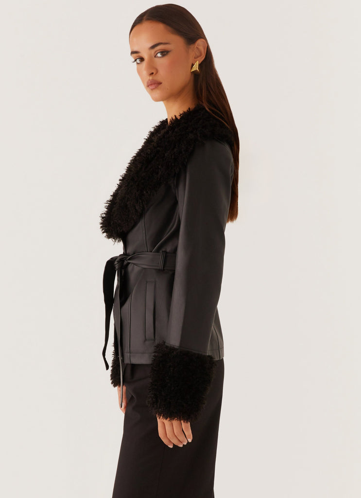 Peppermayo Peppermayo Exclusive - Street Lights Fur Trim Jacket - Black
