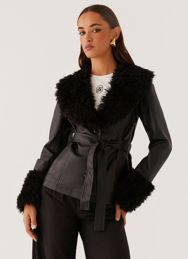 peppermayo Peppermayo Exclusive - Street Lights Fur Trim Jacket - Black