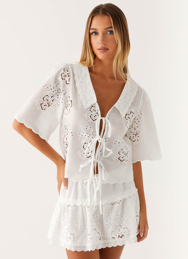 peppermayo Peppermayo Exclusive - Summer Escape Embroidered Top - White