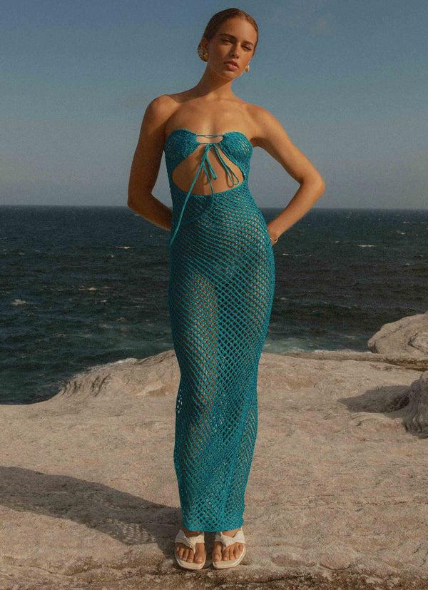 peppermayo Peppermayo Exclusive - Sun Kissed Crochet Maxi Dress - Blue