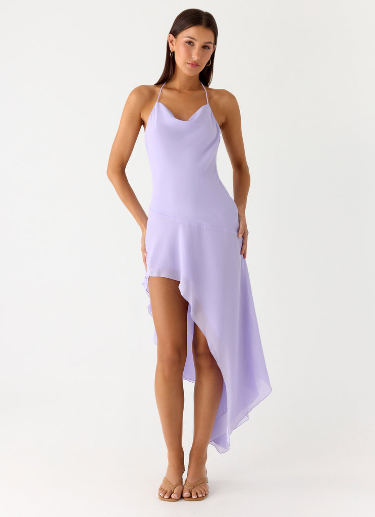 Peppermayo Peppermayo Exclusive - Sunmi Asymmetric Cowl Midi Dress - Lavender