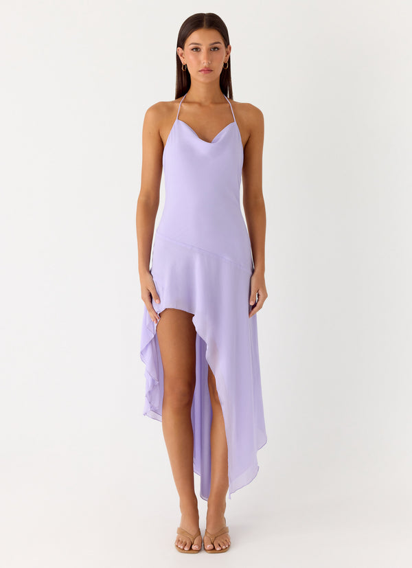 peppermayo Peppermayo Exclusive - Sunmi Asymmetric Cowl Midi Dress - Lavender