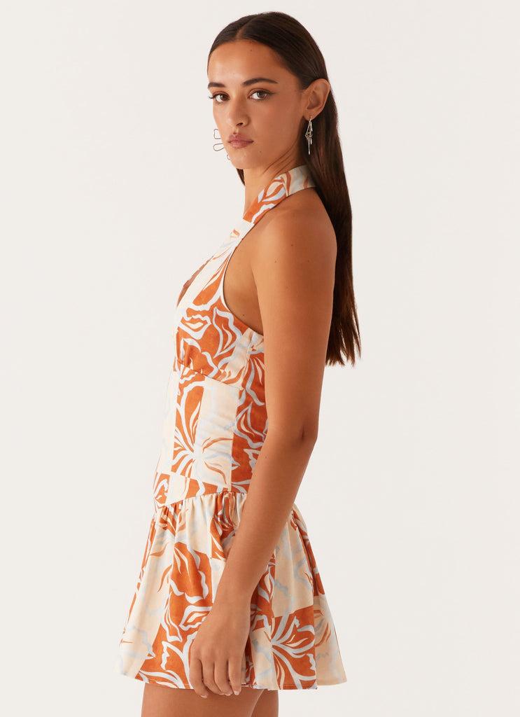 Peppermayo Peppermayo Exclusive - Sunset Ballad Linen Mini Dress - Orange Blue Floral