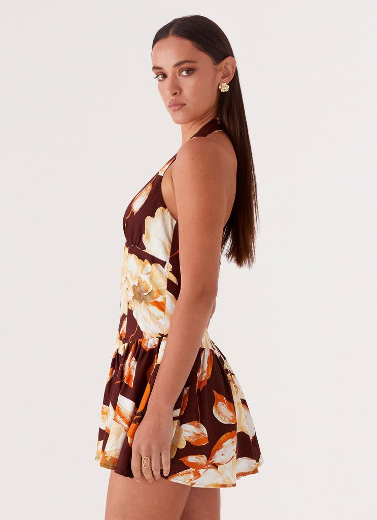 Peppermayo Peppermayo Exclusive - Sunset Ballad Linen Mini Dress - Brown Floral