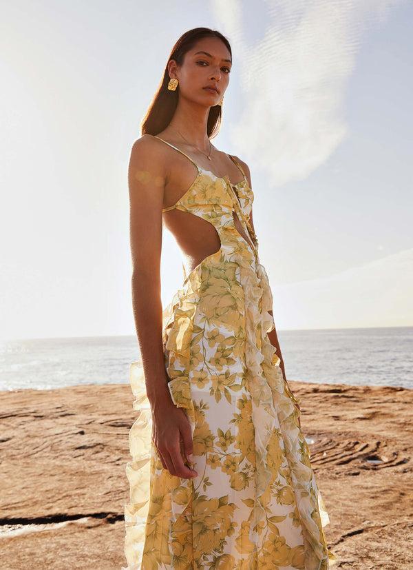 peppermayo Peppermayo Exclusive - Sunset Kisses Ruffle Maxi Dress - Daffodil
