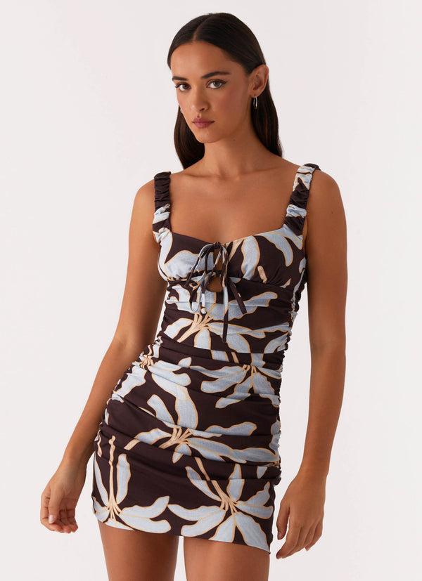 peppermayo Peppermayo Exclusive - Sweet Melody Ruched Mini Dress - Opulent Brown