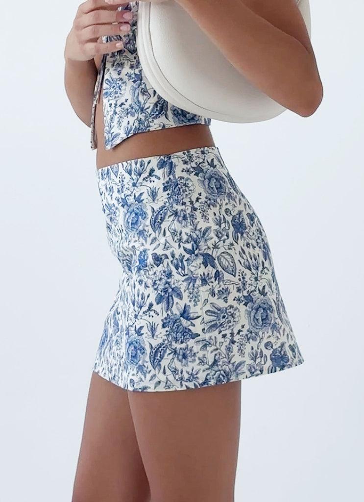 Peppermayo Peppermayo Exclusive - Take Me Away Mini Skirt - Blue Paisley