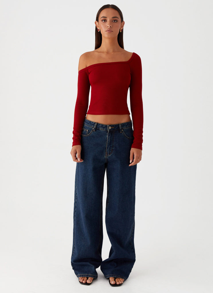 Peppermayo Peppermayo Exclusive - Talia Asymmetric Long Sleeve Top - Red