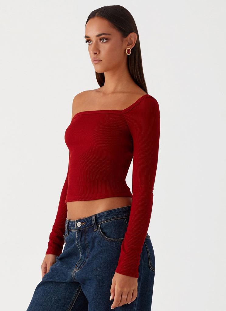 Peppermayo Peppermayo Exclusive - Talia Asymmetric Long Sleeve Top - Red