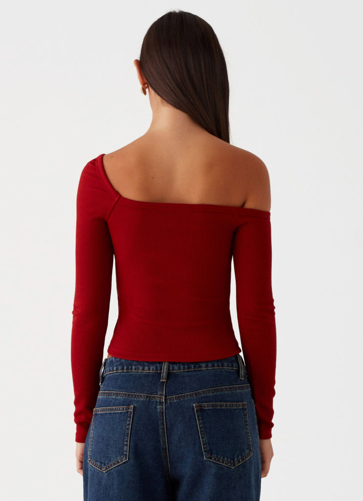 Peppermayo Peppermayo Exclusive - Talia Asymmetric Long Sleeve Top - Red