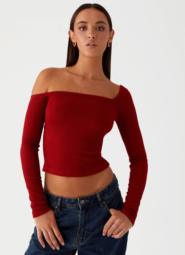peppermayo Peppermayo Exclusive - Talia Asymmetric Long Sleeve Top - Red