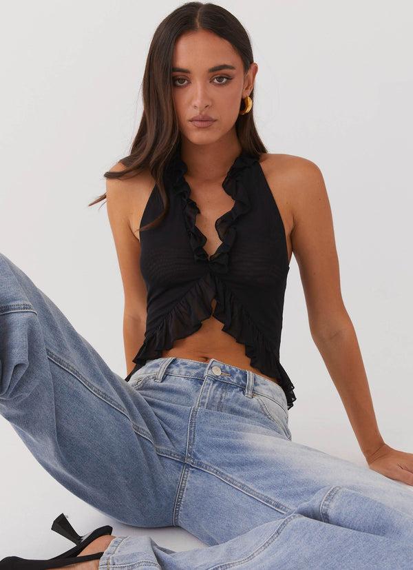 peppermayo Peppermayo Exclusive - Tanya Mesh Frill Top - Black