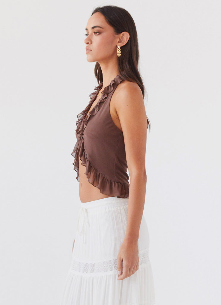 Peppermayo Peppermayo Exclusive - Tanya Mesh Frill Top - Chocolate